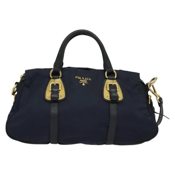 PRADA Tote Bag Nylon 2way Navy Gold Auth PP893 - Picture 2 of 16